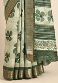 Green Hibiscus Printed Tussar Saree - Taashi