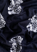 Black Batik Elephant Printed Cotton Saree - Taashi