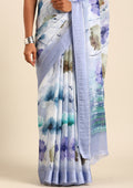 Pastel Mauve Watercolor Floral Printed Georgette Saree - Taashi