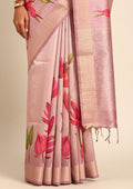 Mauve Floral Printed Tussar Saree - Taashi