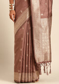 Mocha Mousse Traditional Pattern Woven Tussar Saree - Taashi