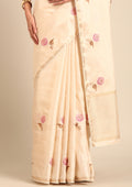 Cream Fancy Embroidery Tussar Saree - Taashi