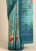 Powder Blue Digital Multicolor Floral And Textured Printed Crepe Saree - Taashi