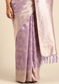 Mauve Floral Woven Tussar Saree - Taashi