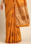 Mustard Yellow Betel Leaf Woven Tussar Saree - Taashi