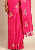 Pink Jacquard Pattern Placement Tussar Saree - Taashi