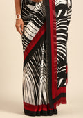 Black And White Abstract Printed Chiffon Saree - Taashi