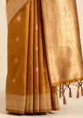 Mustard Yellow Traditional Pattern Woven Tussar Saree - Taashi