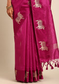 Violet Jacquard Pattern Placement Tussar Saree - Taashi
