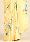 Yellow A/O Floral Printed Satin Saree - Taashi