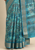 Blue A/O Floral Printed Tussar Saree - Taashi