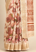Cream Watercolor Floral Printed Tussar Saree - Taashi