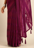Purple Striped Chiffon Saree - Taashi