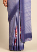 Purple Floral Digital Print Satin Saree - Taashi