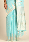 Sky Blue Traditional Temple Pattern Tussar Saree - Taashi