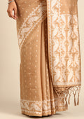 Beige Stylised Ikat Pattern Tussar Saree - Taashi