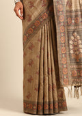 Chikoo Mughal Floral Woven Pattern Tussar Saree - Taashi