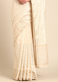 Cream Fancy Embroidery Tussar Saree - Taashi