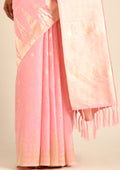 Pastel Pink Traditional Temple Pattern Tussar Saree - Taashi