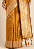 Mustard Traditional Woven Tussar Saree - Taashi