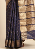 Dark Blue Traditional Zari Butta Woven Tussar Saree - Taashi
