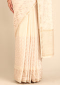 Cream Fancy Embroidery Tussar Saree - Taashi