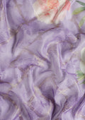 Mauve Floral Printed Zari Woven Organza Saree - Taashi