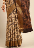 Beige And Brown Floral Woven Tussar Saree - Taashi