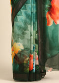 Green Multicolor Floral Digital Printed Georgette Saree - Taashi