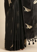 Black Jacquard Pattern Tussar Saree - Taashi