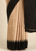 Beige Black Temple Bordered Digital Printed Tussar Saree - Taashi