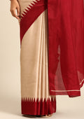 Beige Maroon Temple Bordered Digital Printed Tussar Saree - Taashi