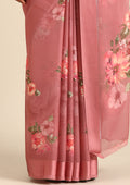 Dusty Pink Floral Digital Printed Georgette Saree - Taashi