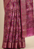 Magenta A/O Floral Printed Tussar Saree - Taashi