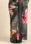 Grey Multicolor Floral Digital Printed Georgette Saree - Taashi