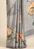 Grey Leaf Digital Printed Crepe Saree - Taashi