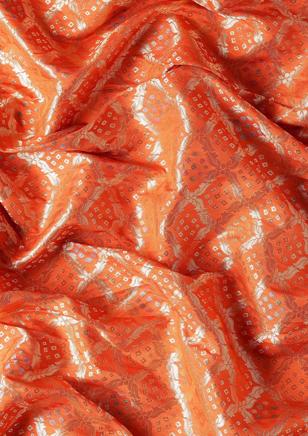 Orange Semi Banarasi SIlk Saree