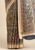 Tussar X Blue Madhubani Printed Art Tussar Matka Silk Saree - Taashi