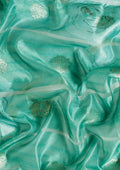 Green Zari Woven And Floral Printed Organza Saree - Taashi