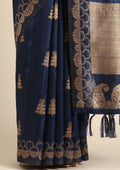 Navy Blue Zari Floral Butta Tussar Saree - Taashi