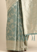 Teal Floral Woven Tussar Saree - Taashi