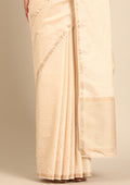Cream Fancy Embroidery Tussar Saree - Taashi