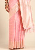 Pastel Pink Traditional Pattern Woven Tussar Saree - Taashi