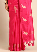 Magenta Placement Jacquard Woven Tussar Saree - Taashi