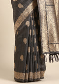 Dark Grey Floral Butta Pattern Tussar Saree - Taashi