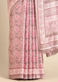 Dusty Pink A/O Floral Printed Art Tussar Matka Silk Saree - Taashi
