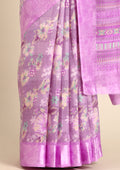 Purple A/O Floral Printed Plaids Woven Line Saree - Taashi