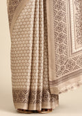 Dusty Grey Butti Printed Art Tussar Matka Silk Saree - Taashi