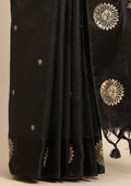 Black Peacock Jacquard Pattern Tussar Saree - Taashi