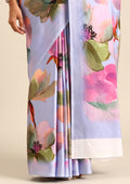 Violet Watercolor Floral Digital Printed Satin Saree - Taashi